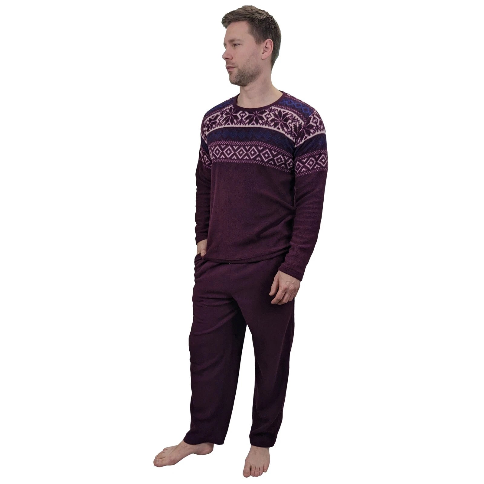 Men's Pyjama Set Fairisle Comfort Fleece Design PJS Soft Warm 2 PC S-4XL L/S PJ