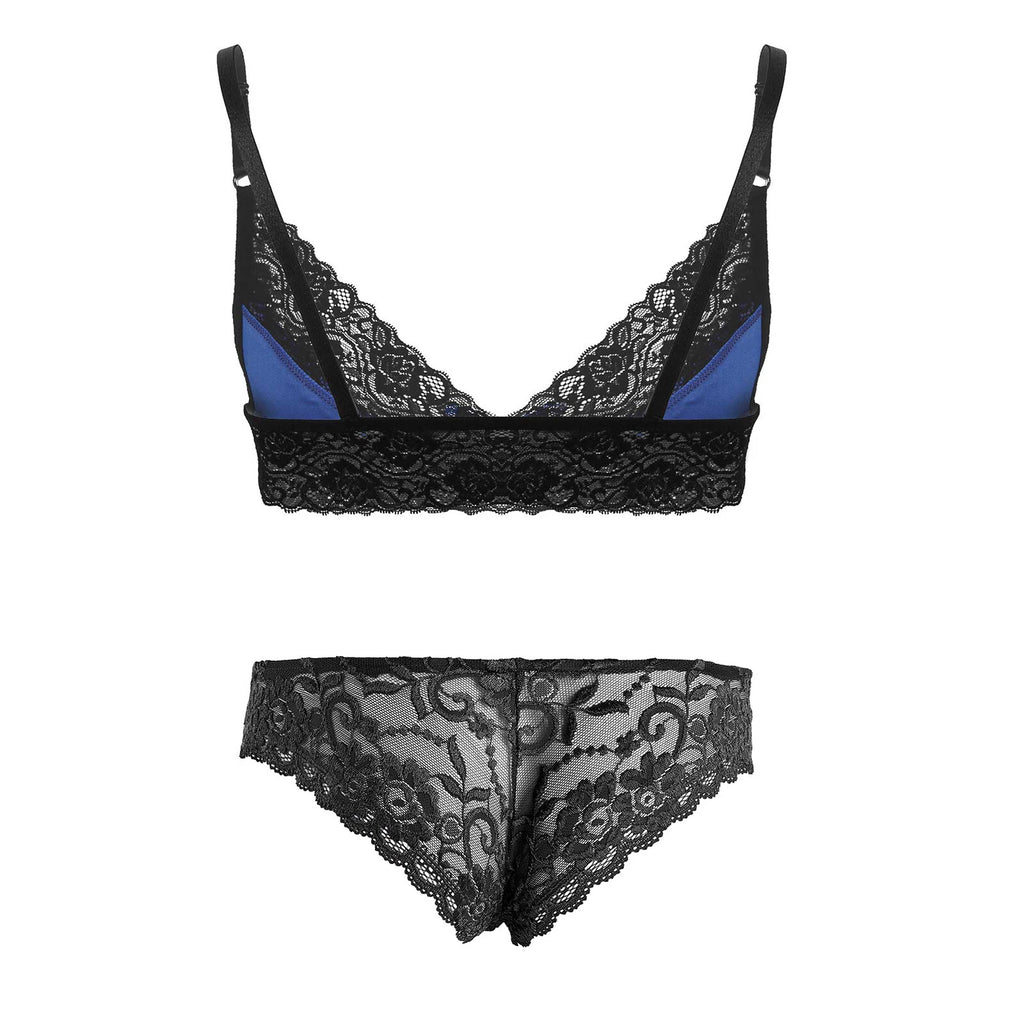 Men Ruffled Lingerie Set Cami Straps Bandeau Bra Thong 2Pcs Crossdresser Pajamas