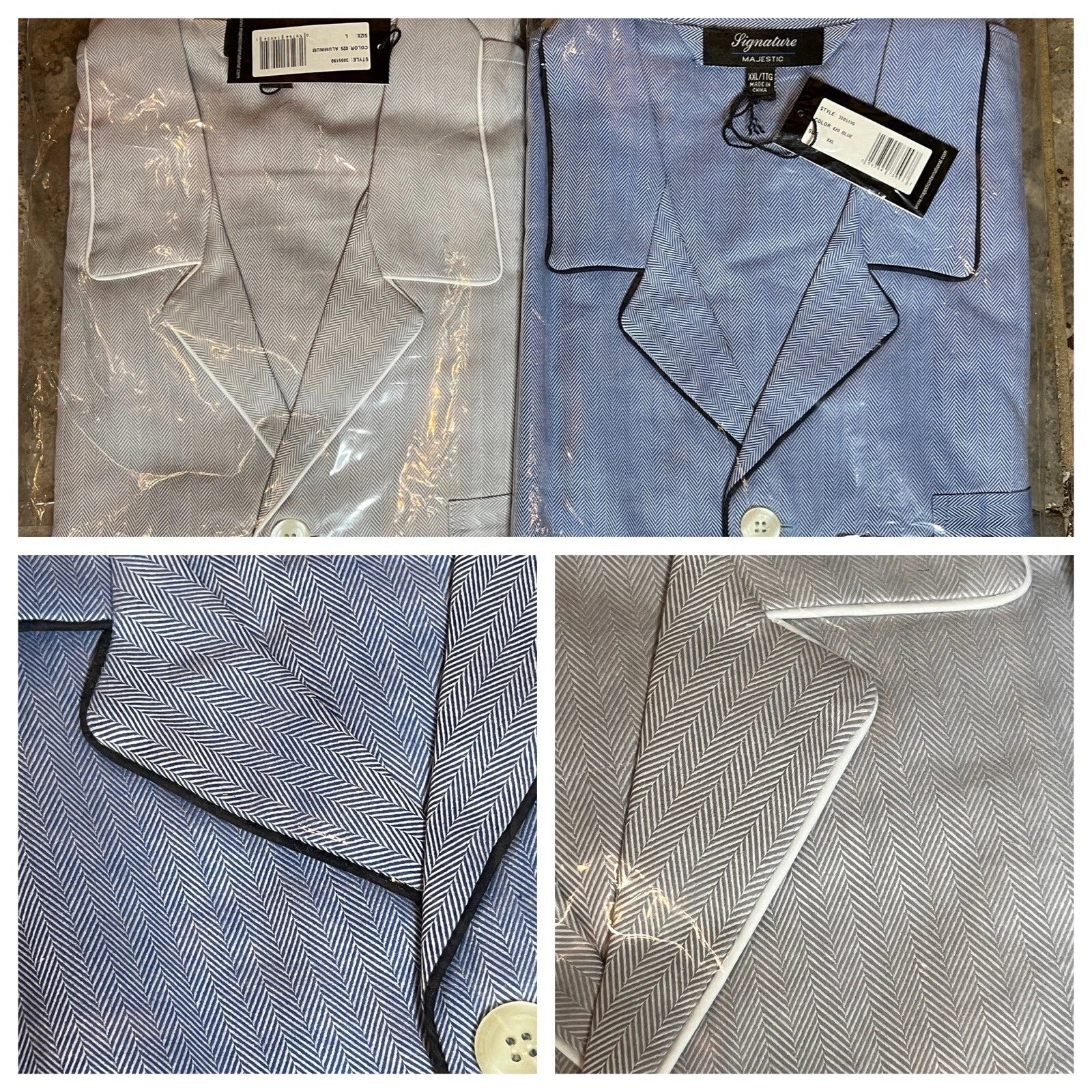 NEW Signature Majestic Men's Cotton Pajama Set Long Sleeve w/ Pants Blue or Gray
