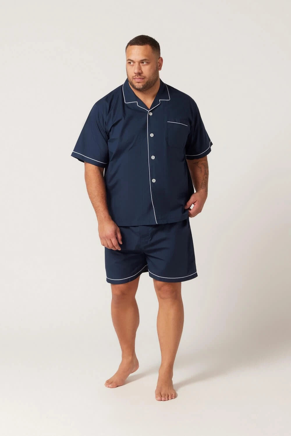 Mens Contare Sizes S-2XL Navy Blue Cotton Short Sleeve Pyjama Set Pjs - FNV