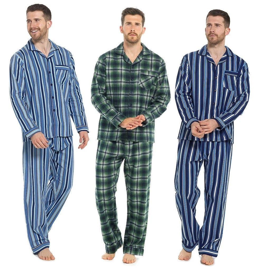Mens BRUSHED Cotton PYJAMAS Set Winter Warm Traditional 100% Cotton FLANNEL PJs