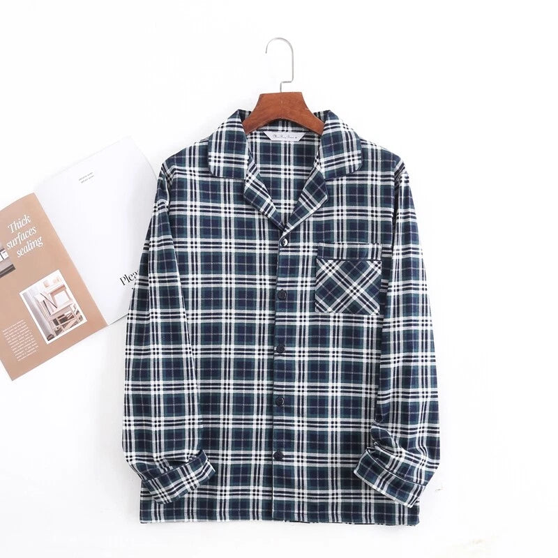 Men's Pajamas Set 100% Cotton Sleepwear Long Sleeve Button Top Pants Nightwear