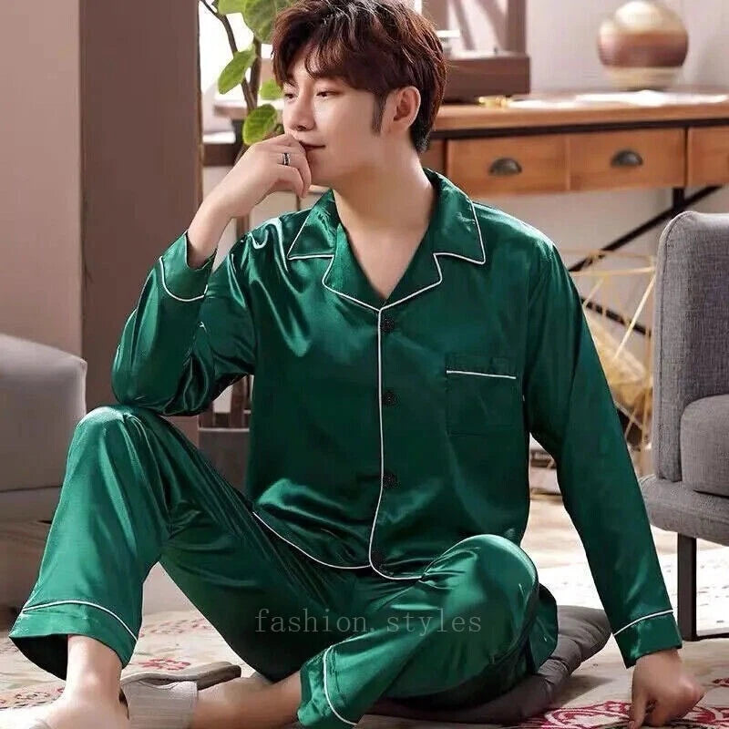 Men's Pajamas Set New in Single-breasted Long Sleeve Big Size