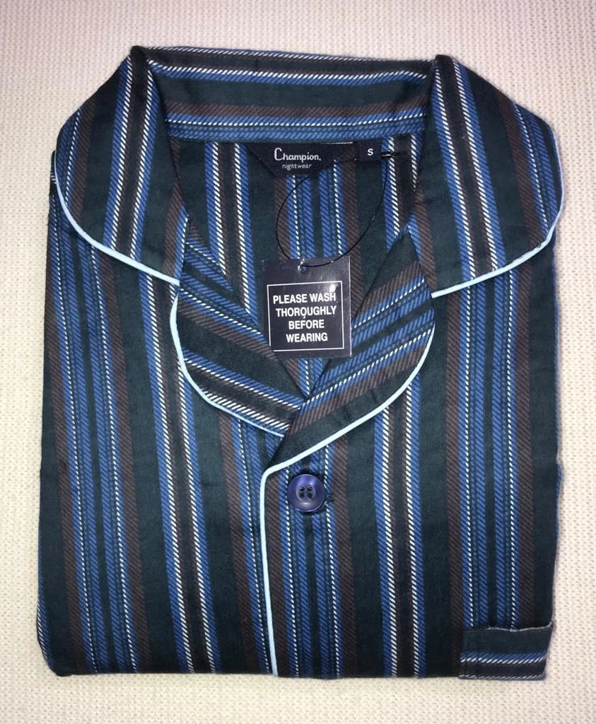 NEW MENS WARM BRUSHED COTTON STRIPED PYJAMA 2PCS SET PJS *CHAMPION KINGSTON*