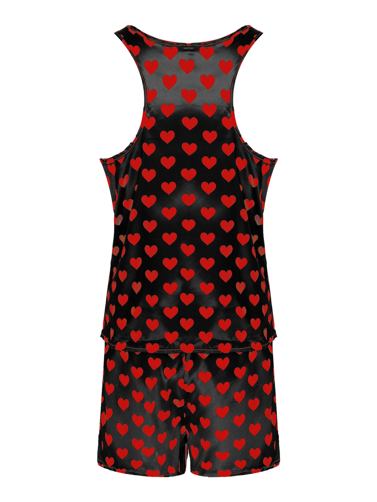 Mens Muscle Shirts Pajama Set Sexy Satin Sleepwear Tank Top Shorts Nightwear
