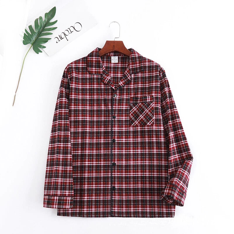 Men's Pajamas Set 100% Cotton Sleepwear Long Sleeve Button Top Pants Nightwear