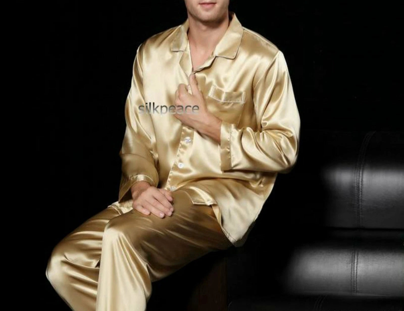 2nd Item Ship FREE  Mens Silk Satin Pajamas Set Pants Lounge Sleepwear SILKPEACE
