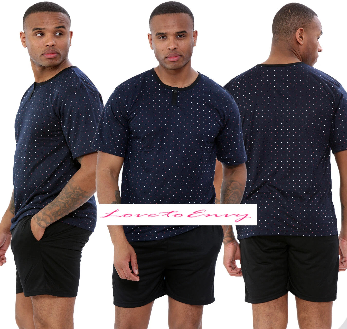 Mens Shorts PYJAMA Set Short Sleeve Crew Neck Mens PJ Lounge Wear Nightwear Set