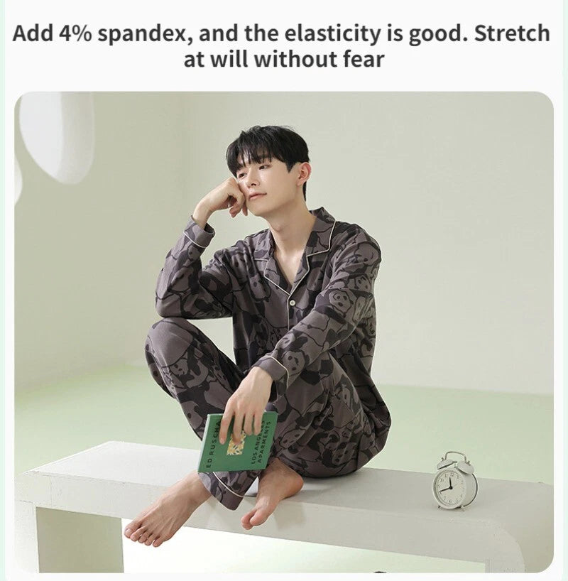 Men's Fashion Pajama Set Panda Print Comfortable Homewear Leisure Wear Sleepwear