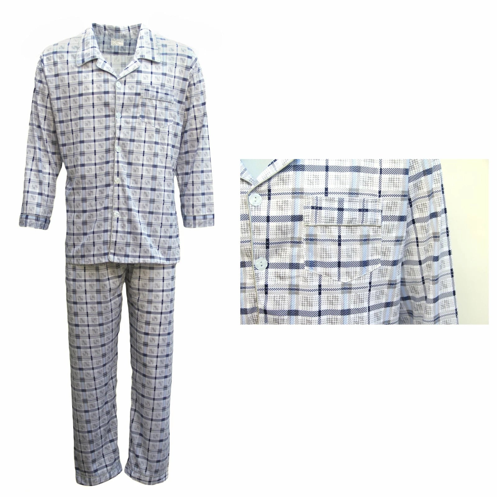New Mens Cotton Pajamas Pyjamas PJs Set Long Sleeve Shirt Tops + Pants Sleepwear