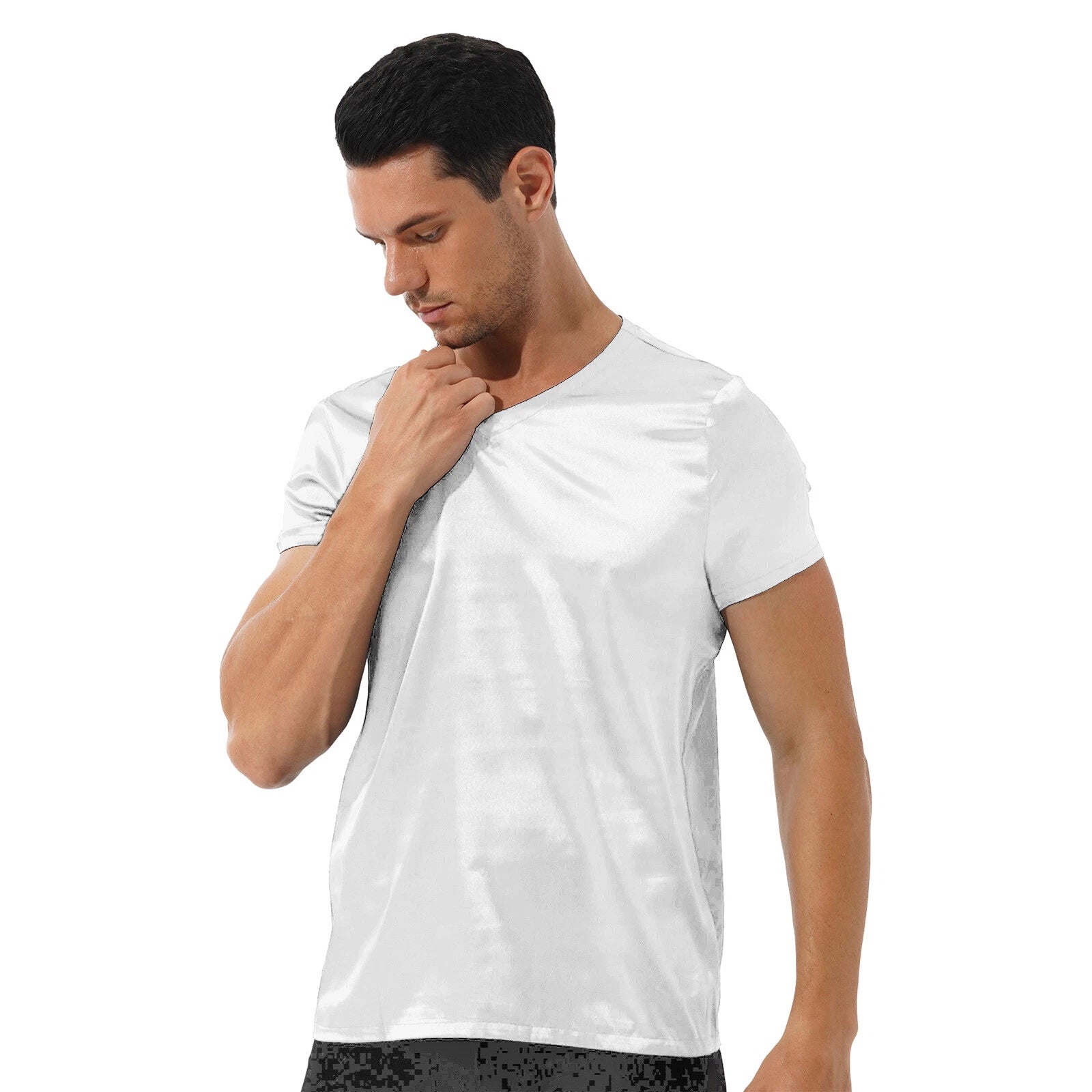 Mens Muscle Shirts Pajama Set Sexy Satin Sleepwear Tank Top Shorts Nightwear