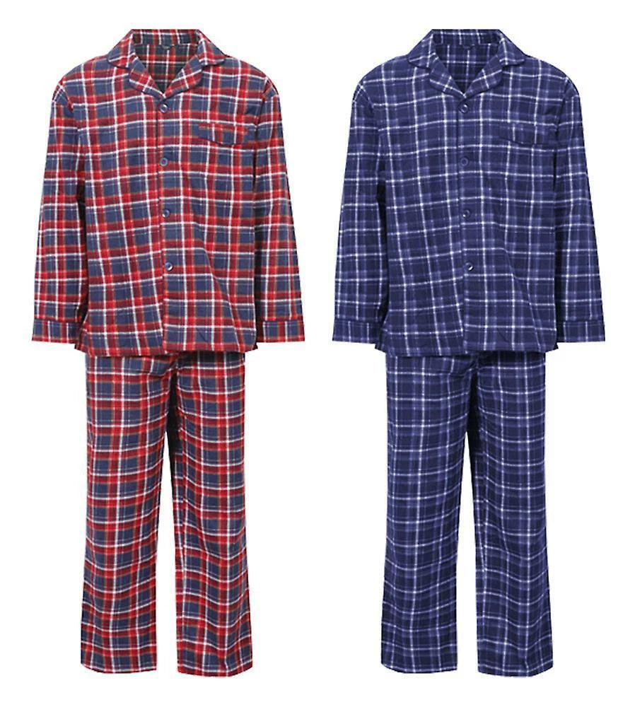 Mens Champion Brushed Cotton Thermal Blue Check Warm Pyjamas / Nightshirt M-5XL