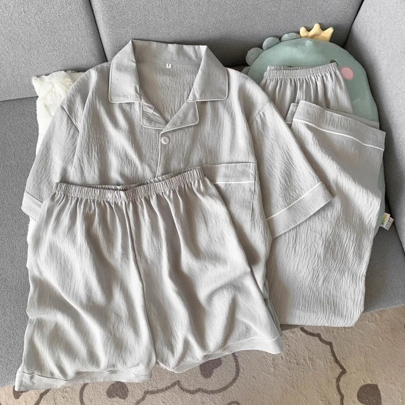 Men's Cloud Cotton Pajama Set - Short Sleeve + Long/Short Pants (L-3XL)