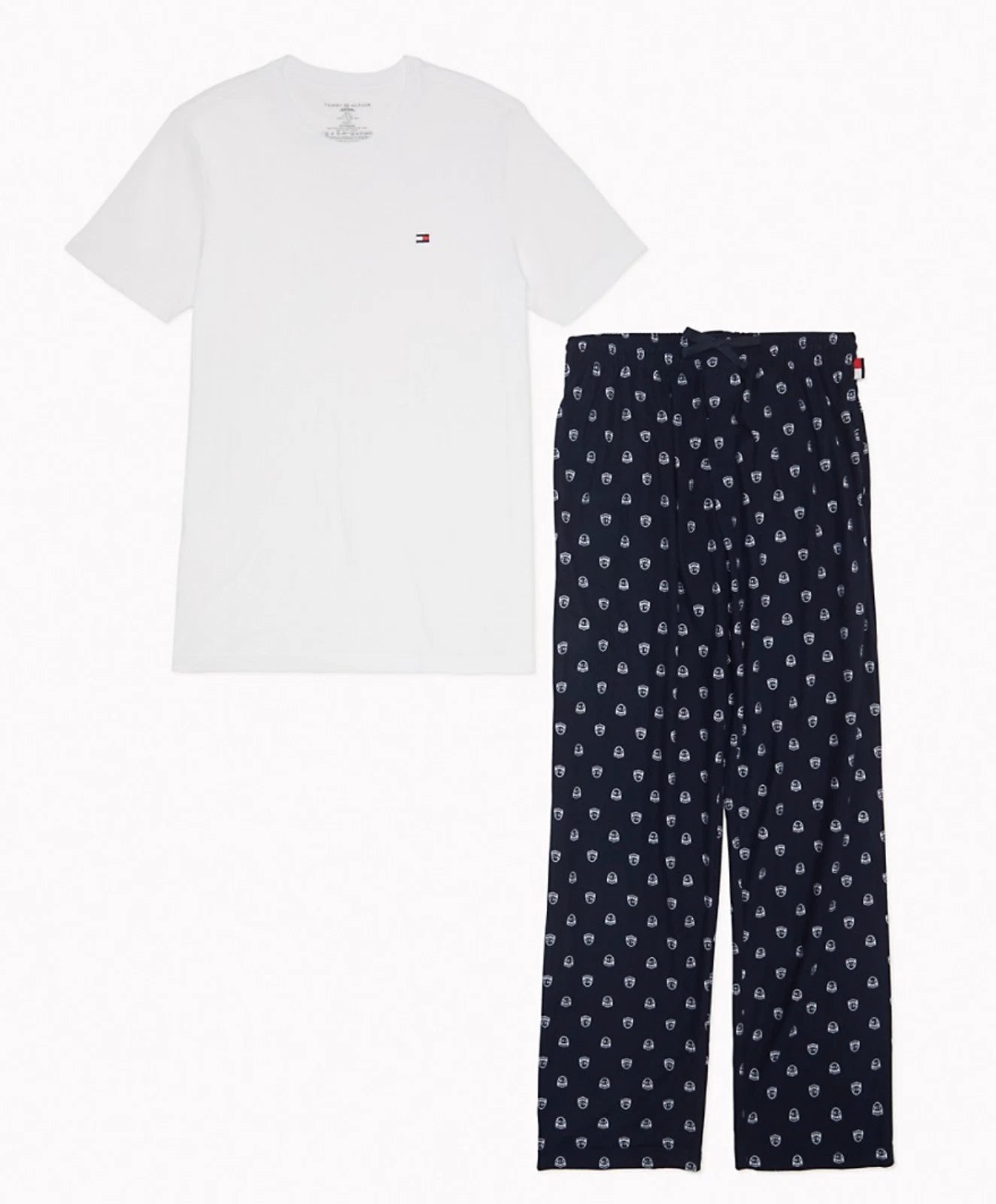 TOMMY HILFIGER POLPLIN COTTON SLEEPWEAR LOUNGE RED NAVY SET PAJAMA LARGE $65