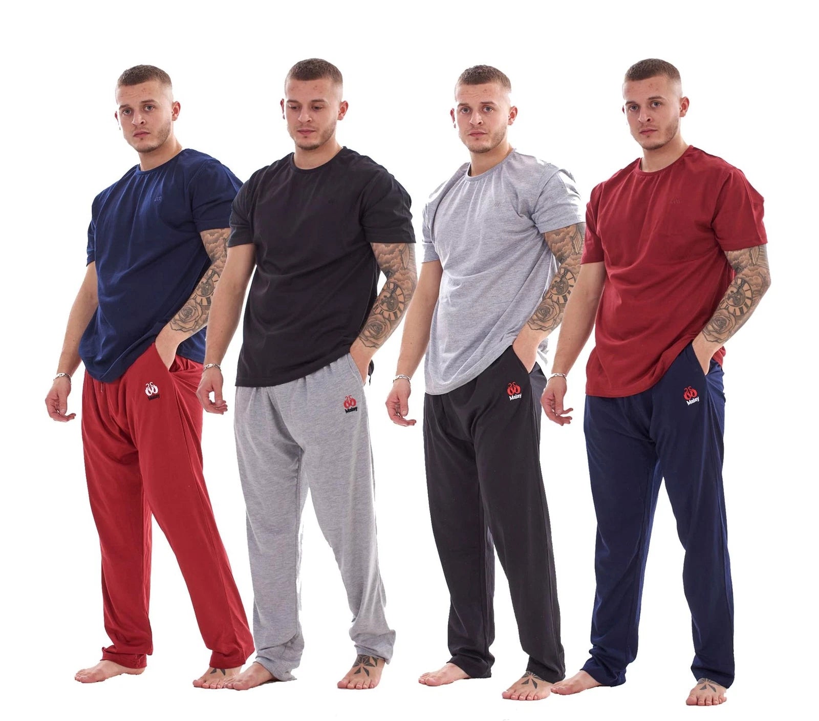 Mens Cotton Pyjama Set Jersey Top Pants Lightweight Loungewear Nightwear M-XXL