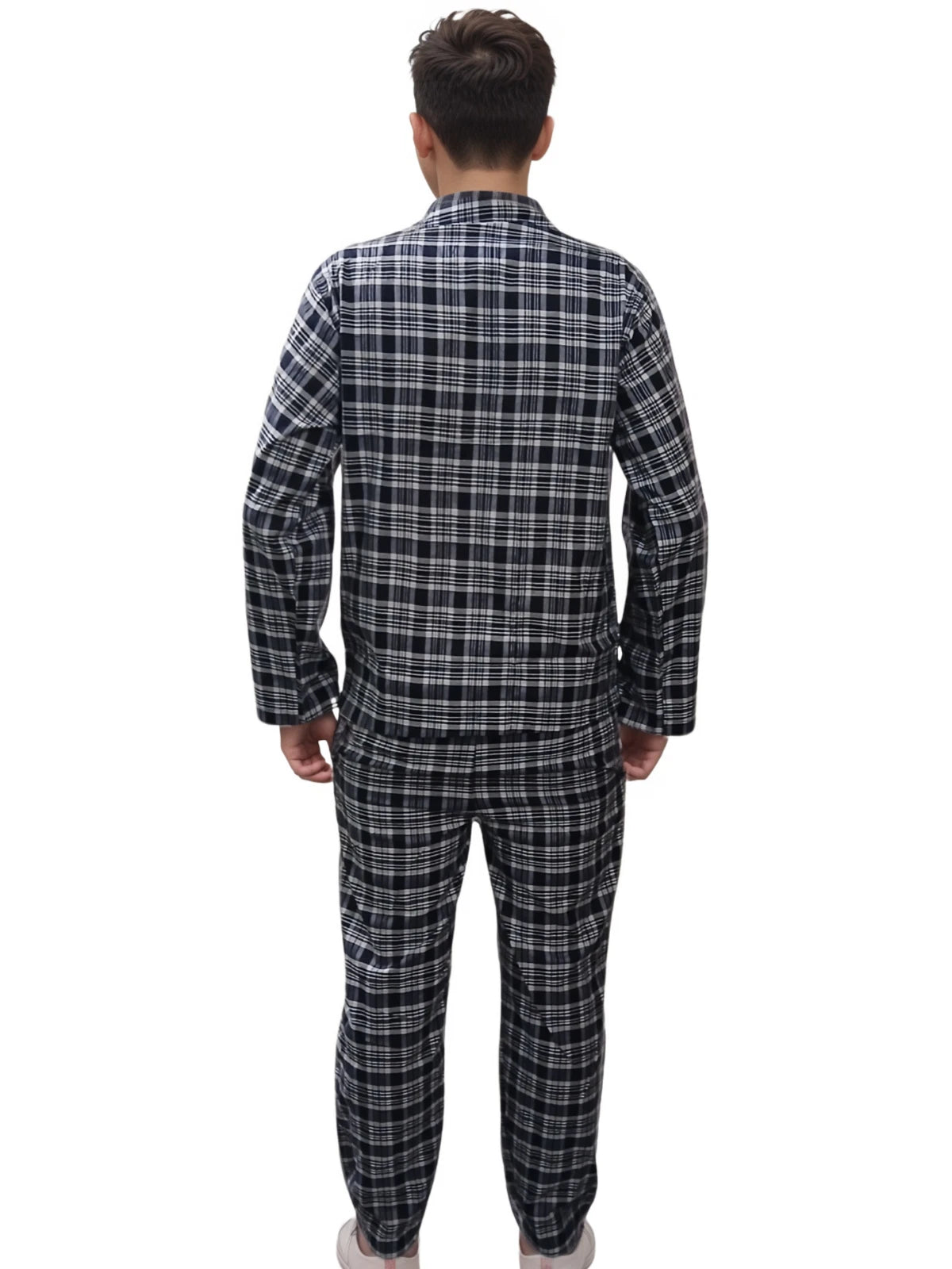 Mens Checked Pyjamas Set Cotton Blend Traditional Nightwear Lounge Wear Top PJ's