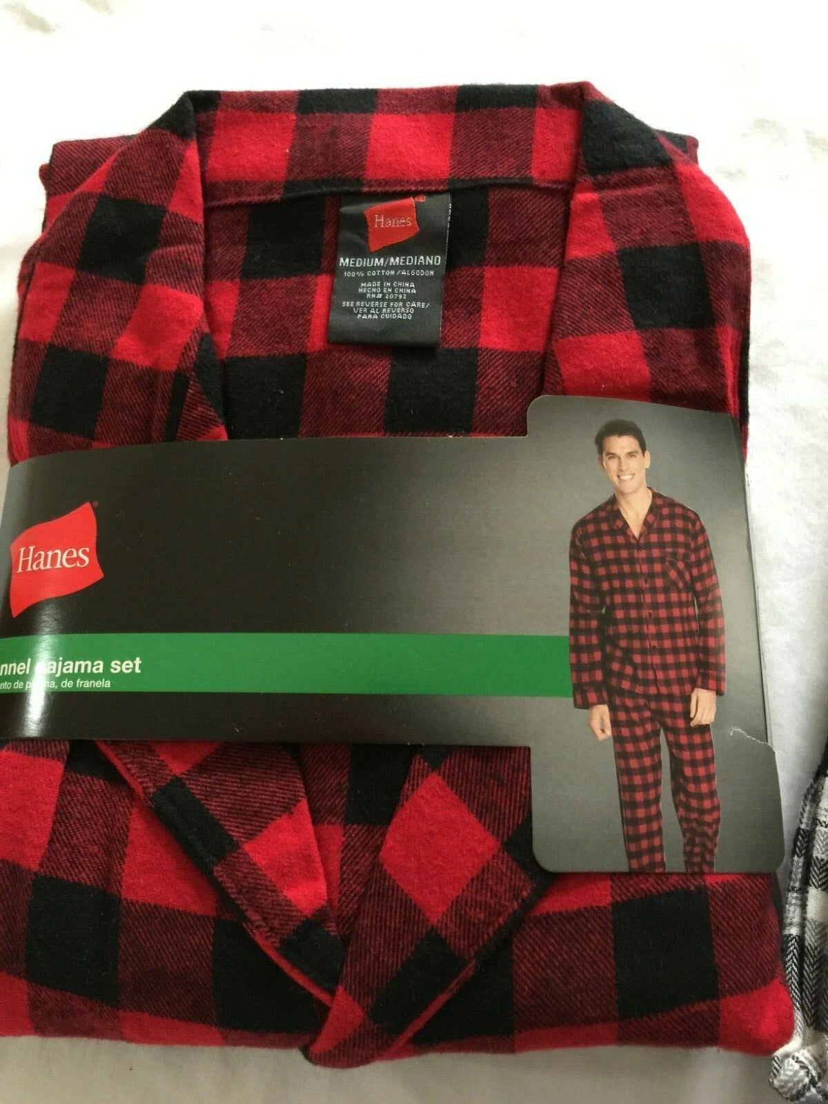 NWT Men's Hanes Flannel RED / BLACK Gray Plaid L/S Pant Set Pajamas PJs Cotton