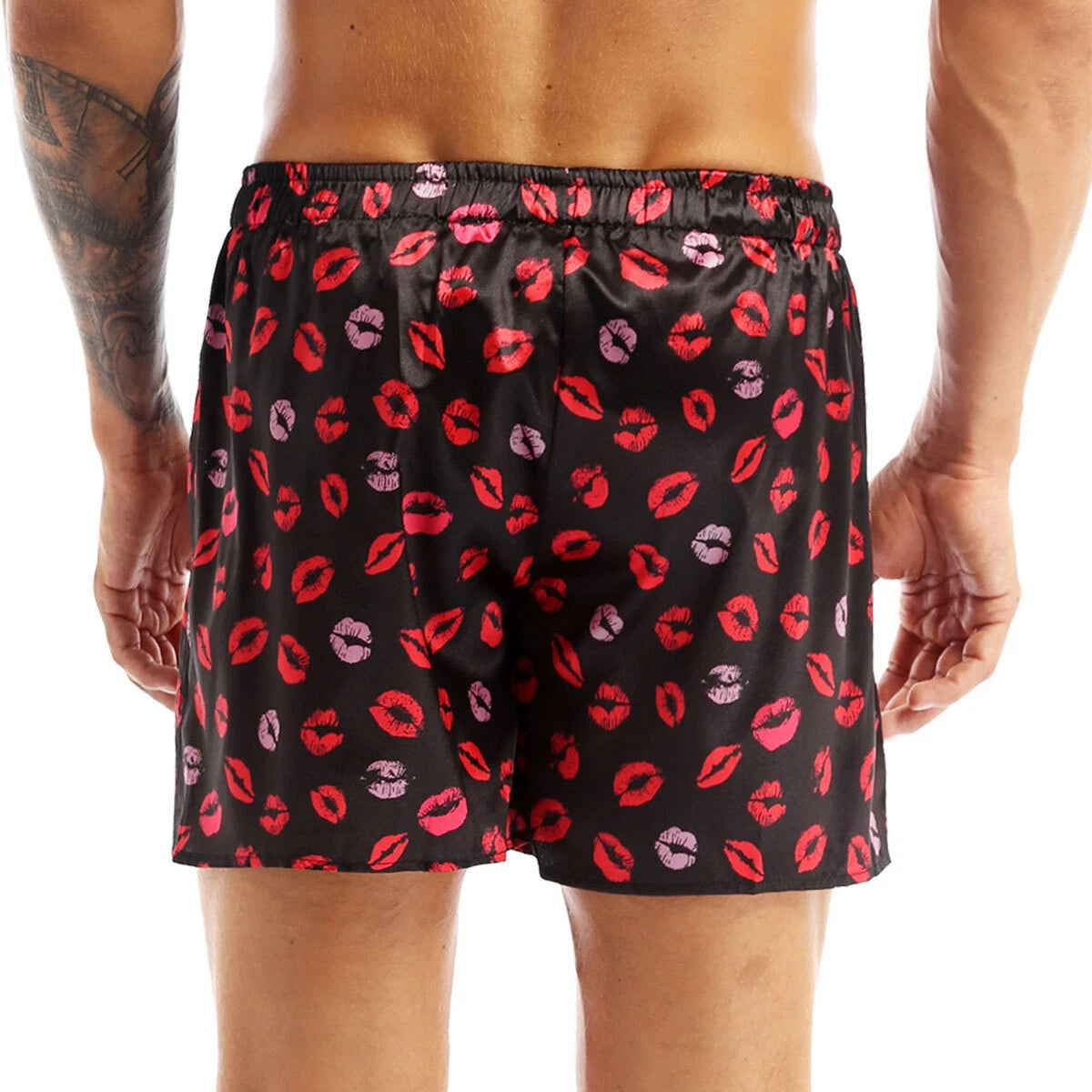 Men's Silky Satin Pajamas Set Short Sleeves Button T-Shirt Tops with Shorts