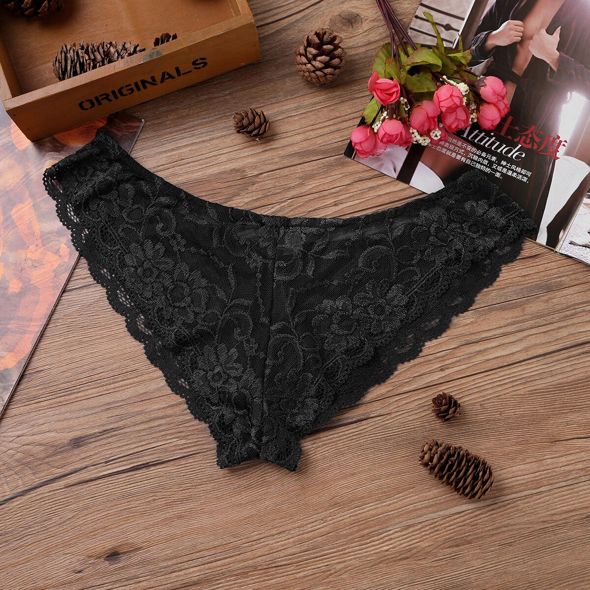 Men Ruffled Lingerie Set Cami Straps Bandeau Bra Thong 2Pcs Crossdresser Pajamas