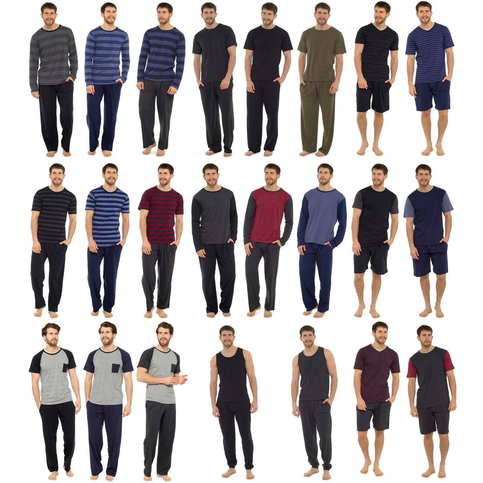Mens Boys Cotton Pyjamas Short/Long Sleeve Nightwear Pyjama Set PJs Size M-XXL