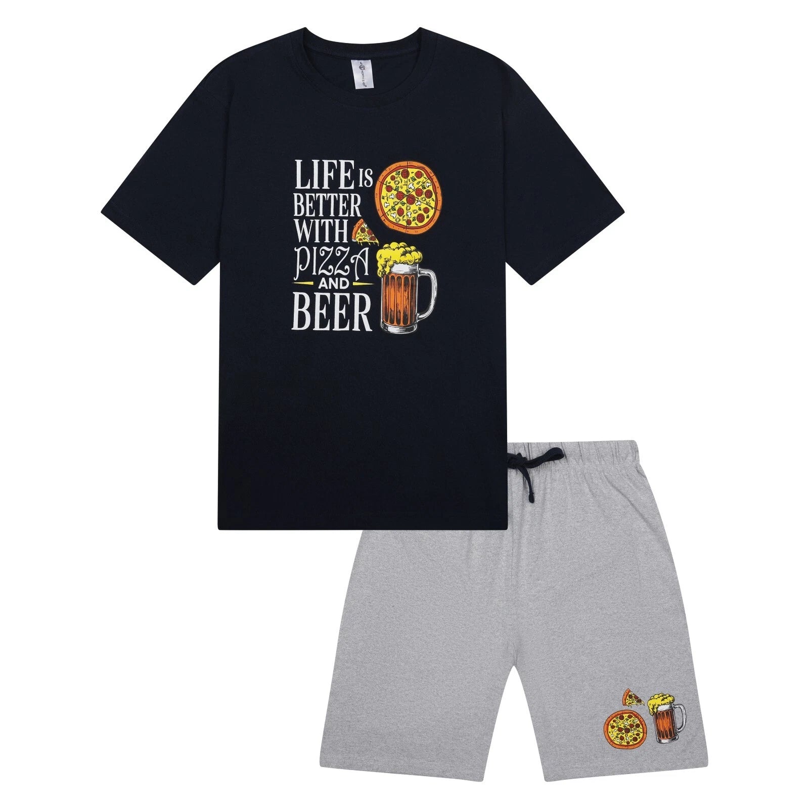 Mens Short Pyjamas Beer Pizza Donuts PJ Sets Night Sleep Lounge Wear L XL XXL