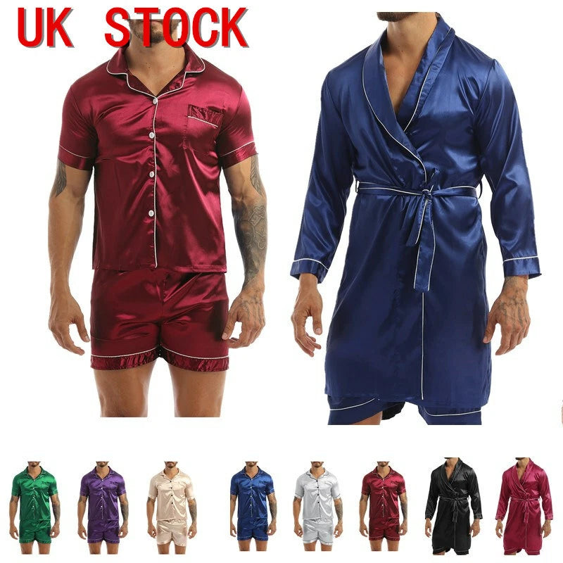 Men's Pajamas Set Soft Satin Homewear Ice Silk Bathrobes Sleepwear Nightwear