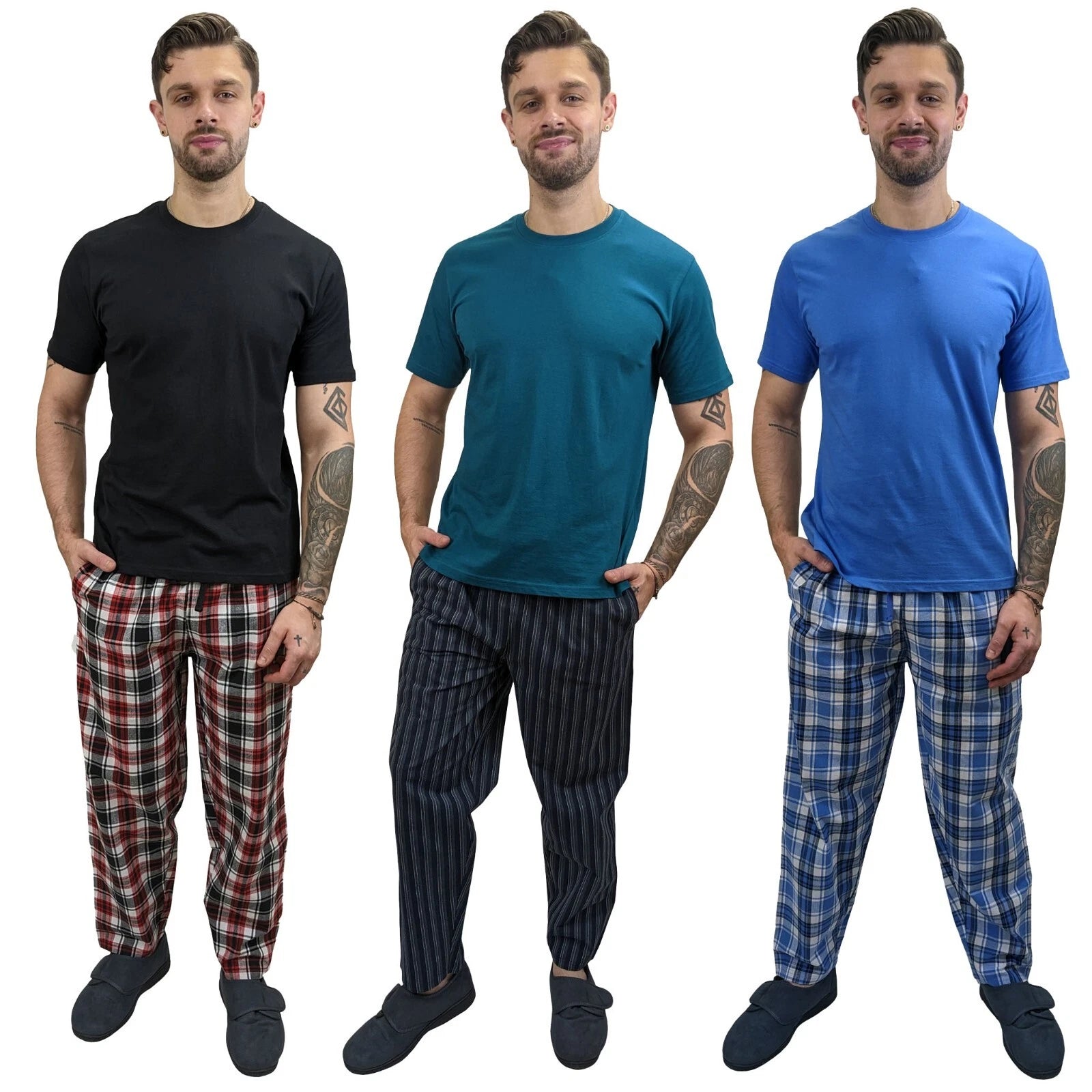 Pyjama SET Mens Cotton Top & Pant Lounge Pockets Sleep 2 Piece PJS Summer M/4XL