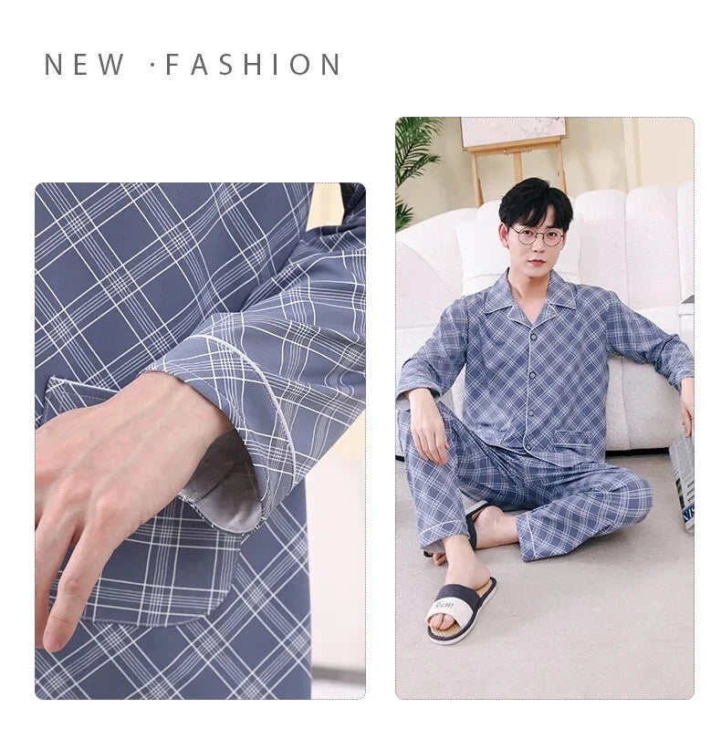Men's Pajamas Spring Fall Winter Home Wear Sleepwear 2 Piece Set Loungewear