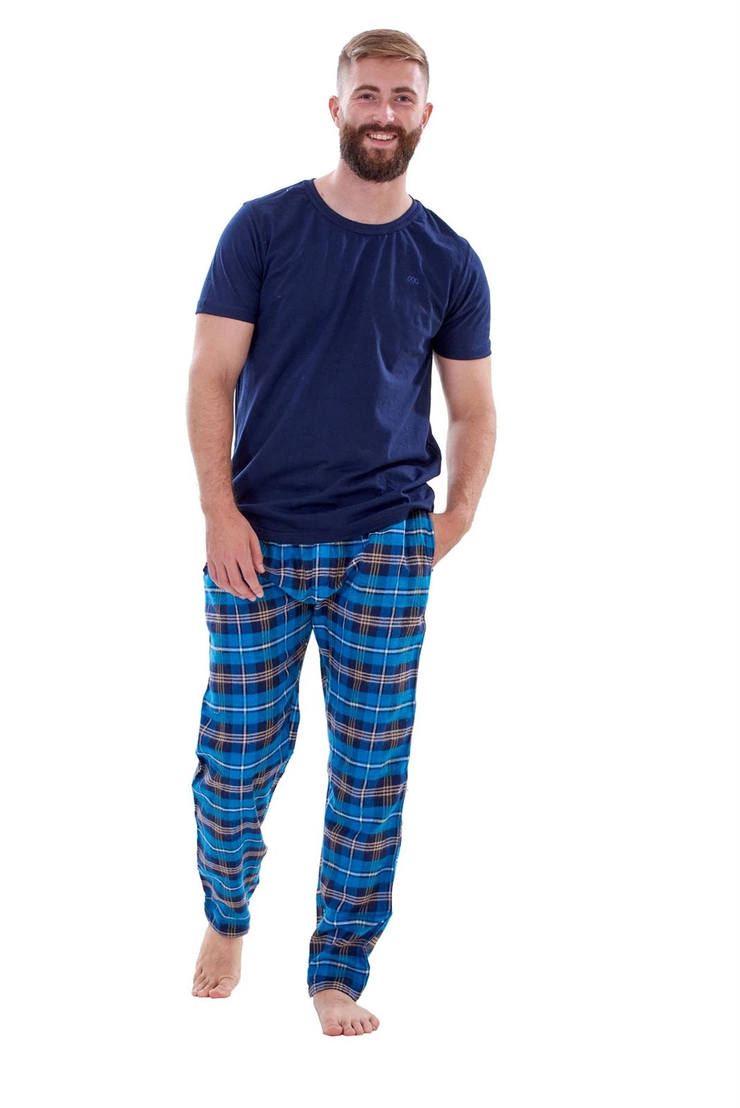 Mens Flannel Pyjama Set Brushed Cotton Check Jersey Top Loungewear Lightweight