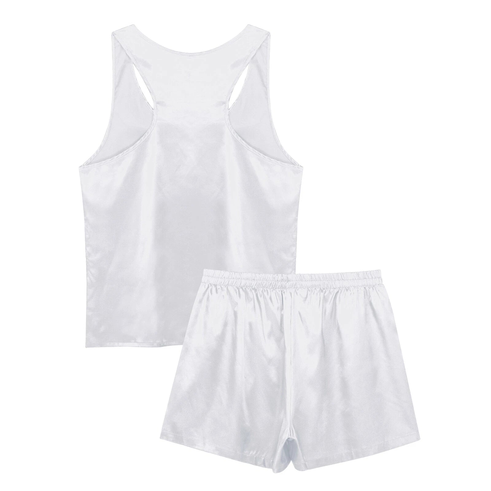Men's Silk Satin Pajamas Set Vest Top and Boxer Shorts Sleepwear Home Loungewear