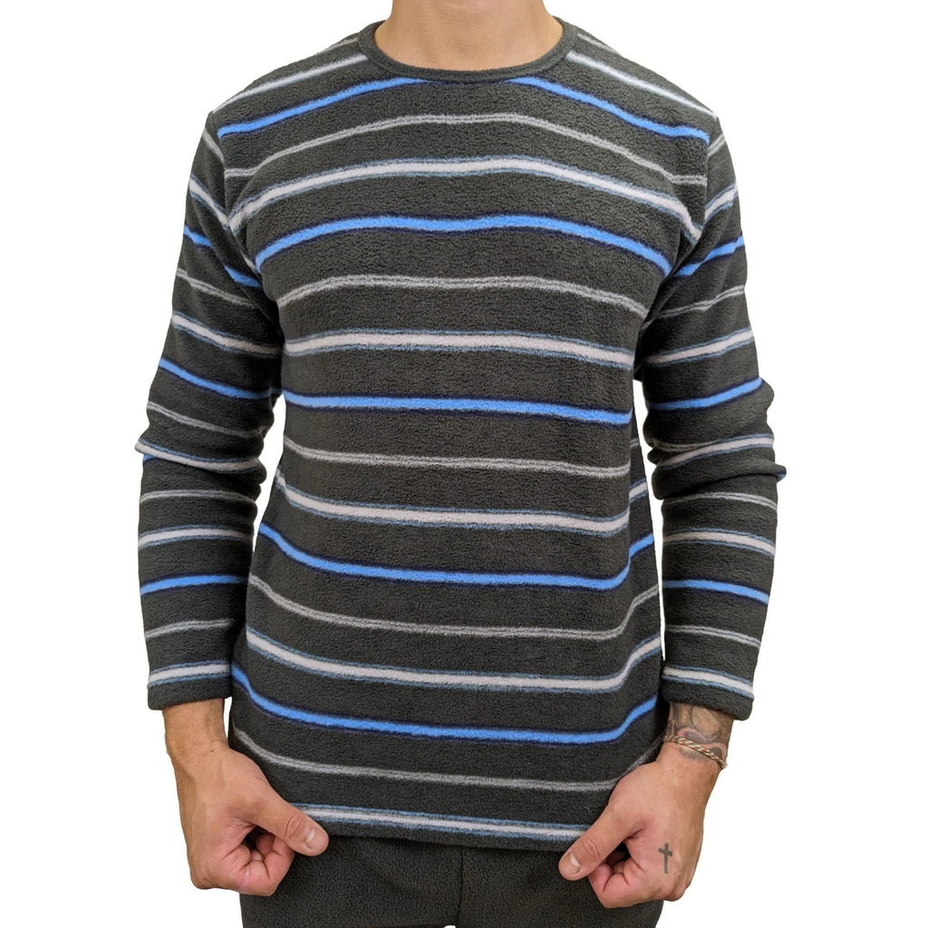 Mens Fleece Warm Soft Pyjamas Striped PJ Set Nightwear Nightsuit Pyjama S-4XL