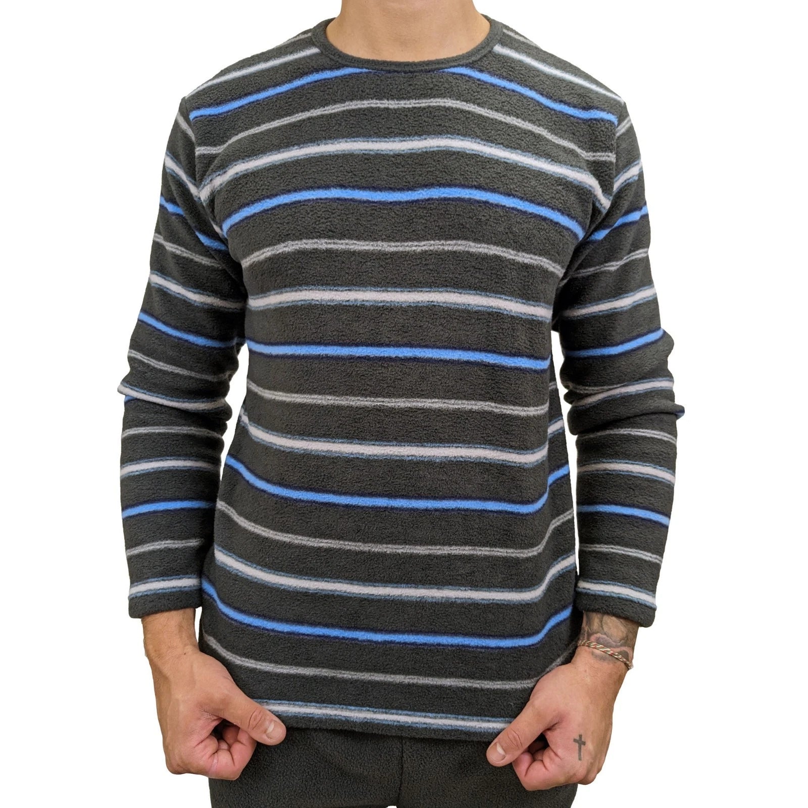 Mens Fleece Warm Soft Pyjamas Striped PJ Set Nightwear Nightsuit Pyjama S-4XL
