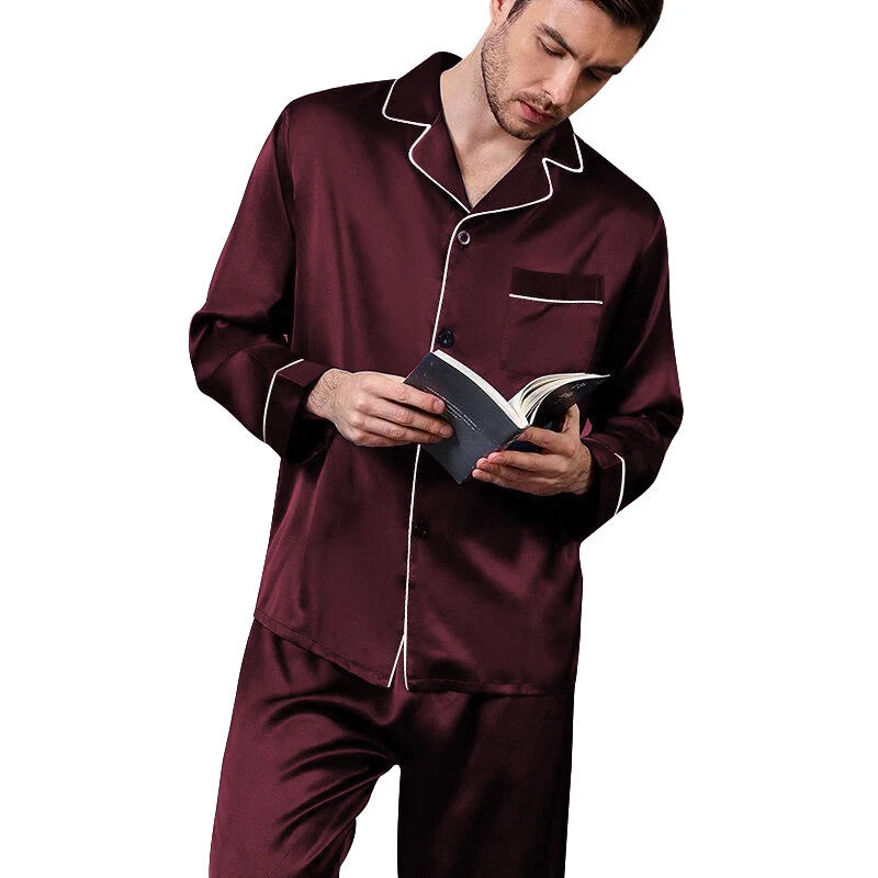 Mens Silk Satin  Pajamas -PJ Set  Top and Bottom ''5 DAY DELIVERY - USA Seller''