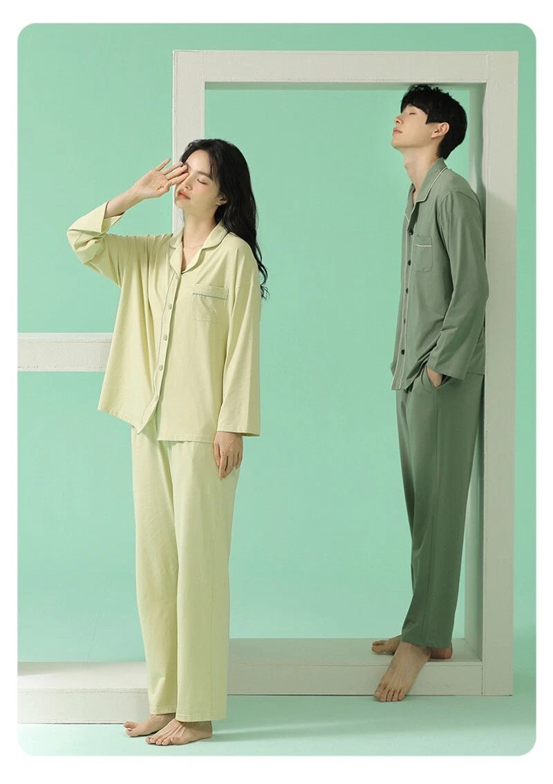 Men's Homewear Pajama Set Pure Color Soft Comfort Antibacterial Long Sleeve