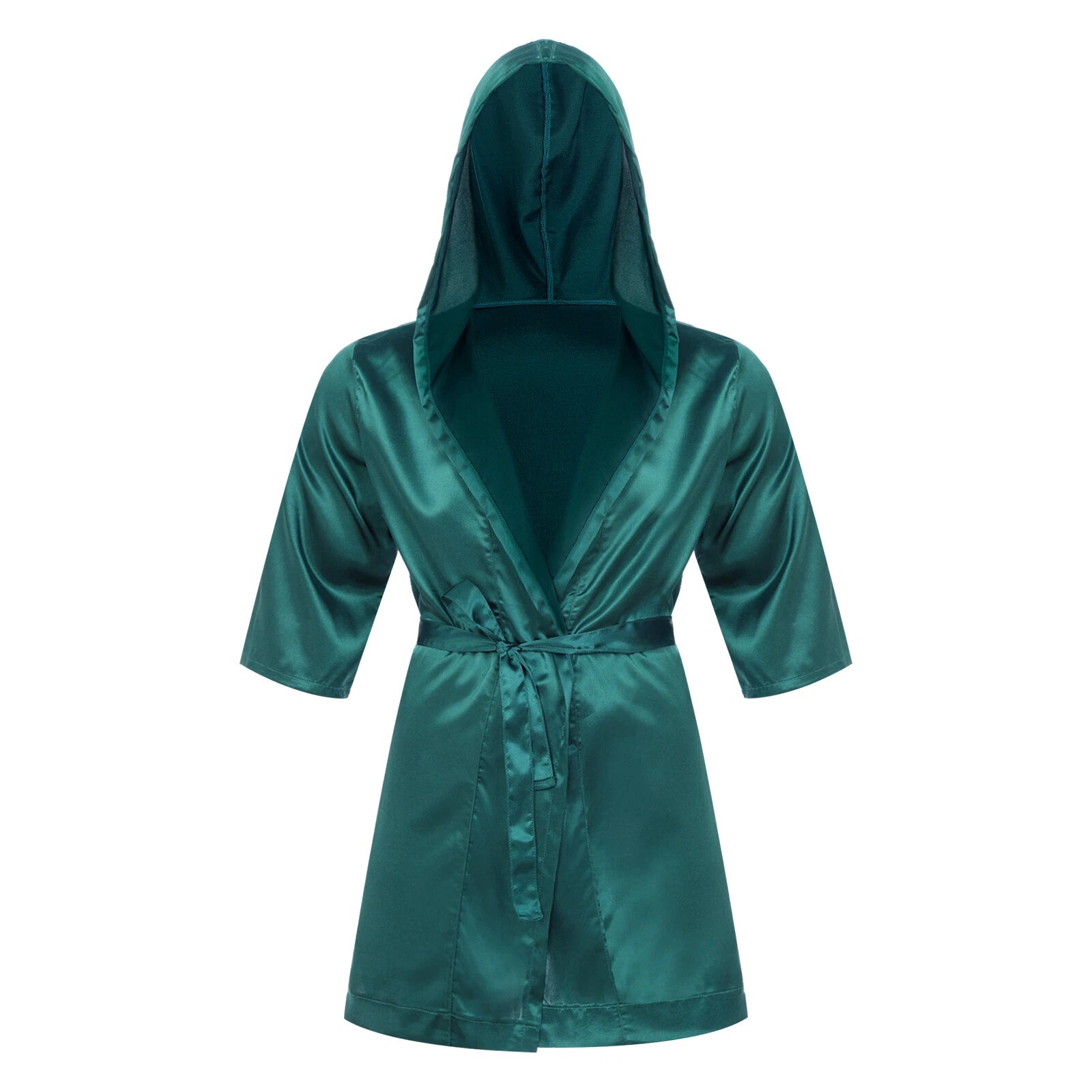 Men's Hooded Robe Set Silk Satin Night Gown Bathrobe Pajama Hot Pants Underwear