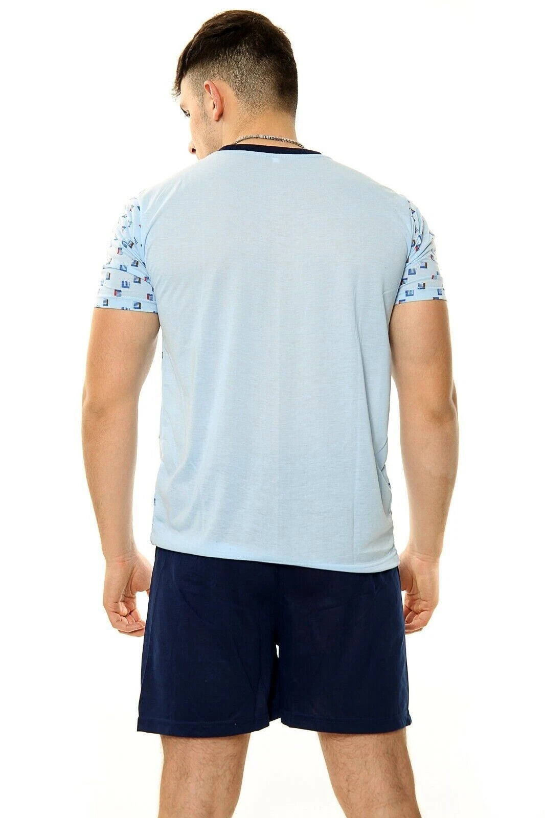Mens Pyjama Set Short Sleeve Cotton Blend Lounge Wear Mens PJ Shorts Set
