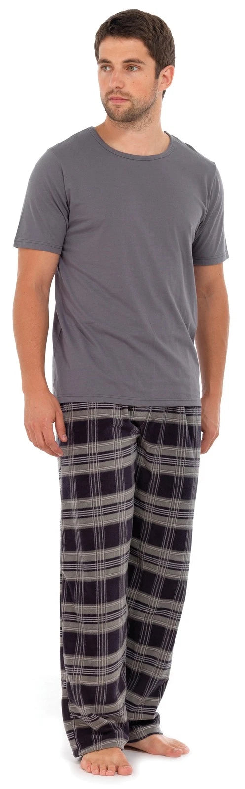 Tom Franks Mens Fleece Check Long Pyjamas