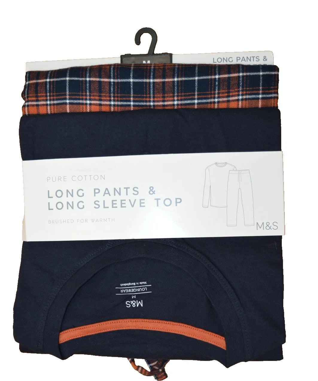 New M&S Mens Brushed Cotton Long Pants & Sleeve Navy Mix  Pyjamas Sz M 2XL