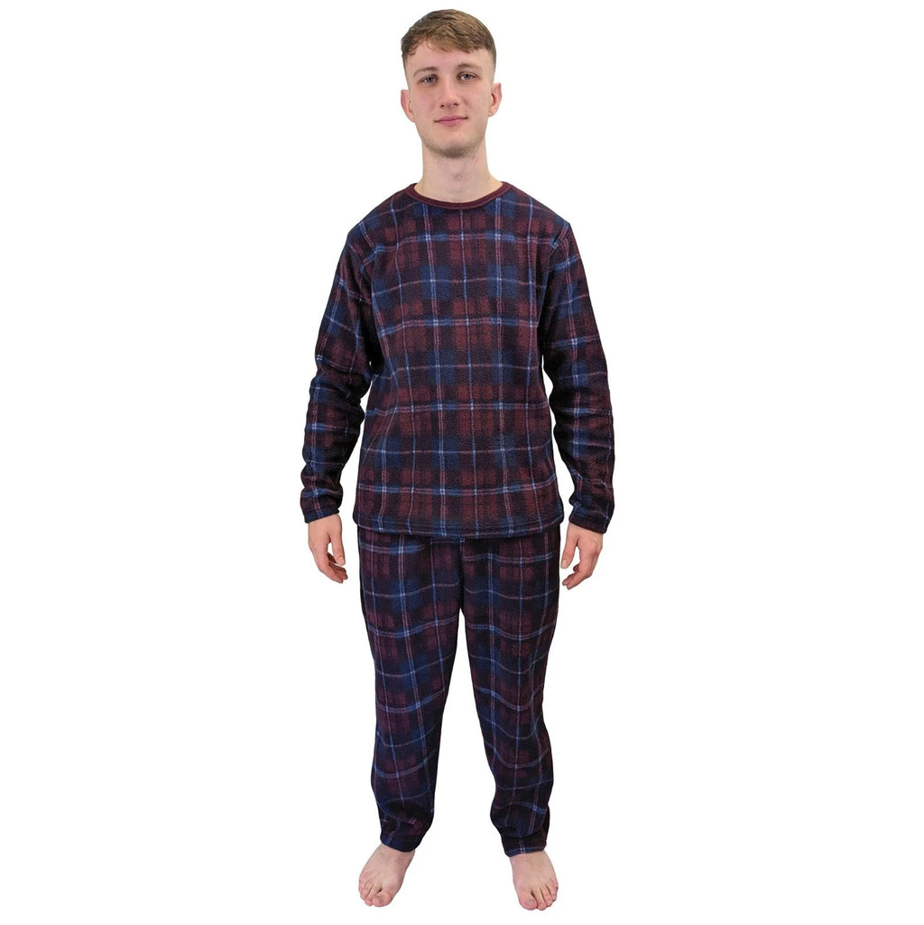 Mens Fleece Warm Soft Pyjamas Striped PJ Set Nightwear Nightsuit Pyjama S-4XL