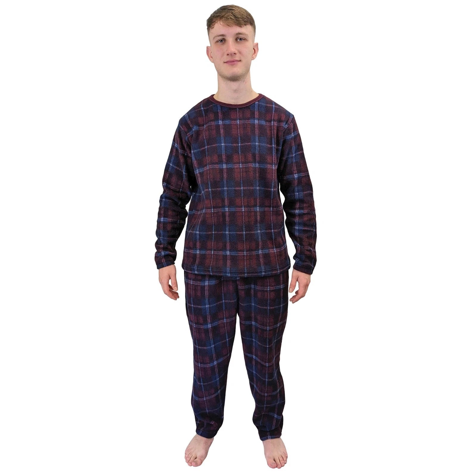 Mens Fleece Warm Soft Pyjamas Striped PJ Set Nightwear Nightsuit Pyjama S-4XL