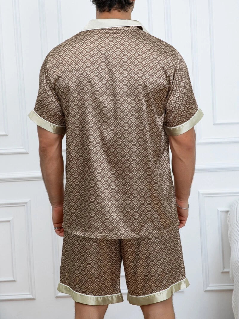Mens Silk Satin Pyjamas Pj Set Top and Shorts Sleepwear Nightwear Casual Pijamas