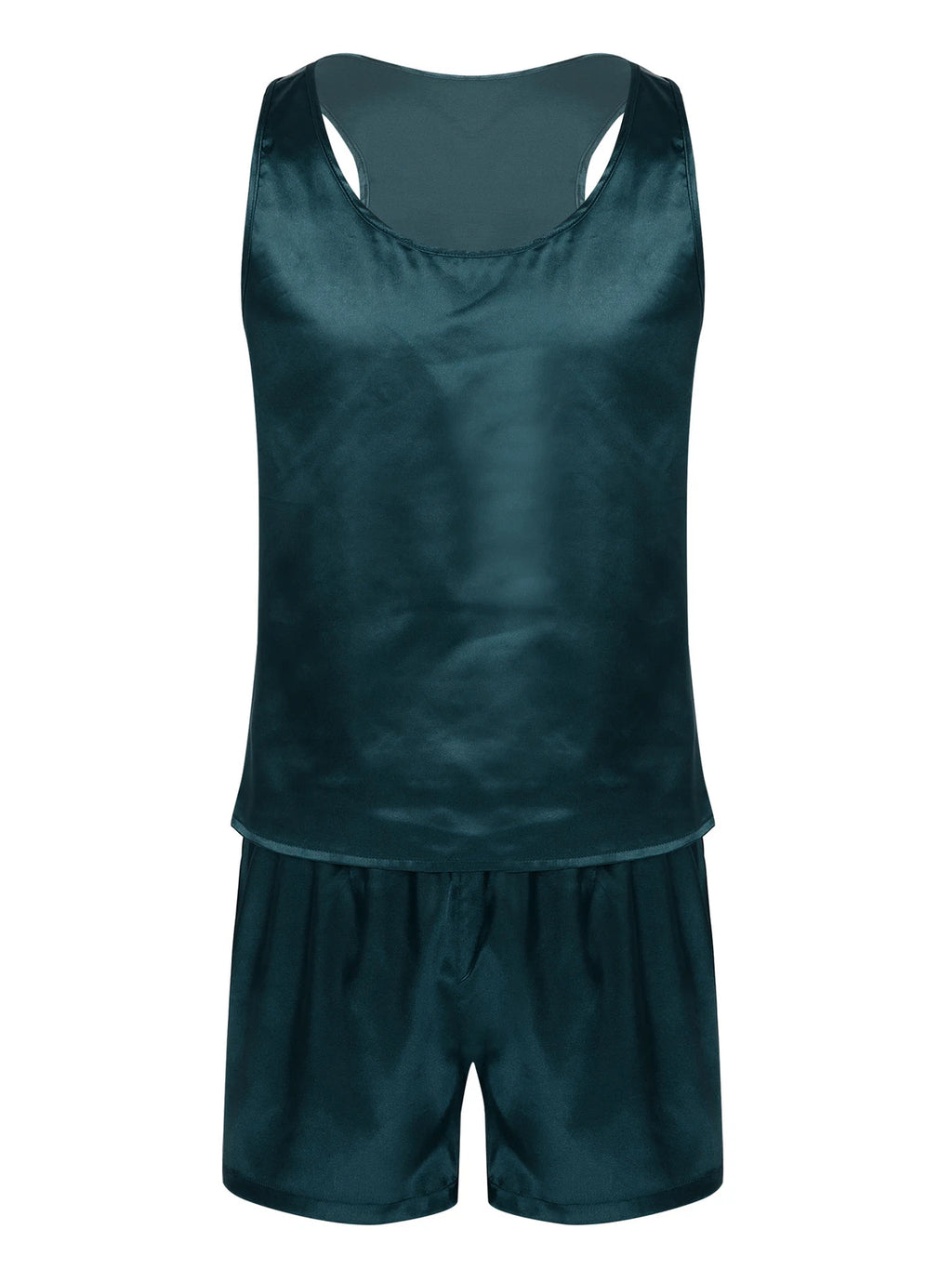Men's Silk Satin Pajamas Set Vest Top and Boxer Shorts Sleepwear Home Loungewear