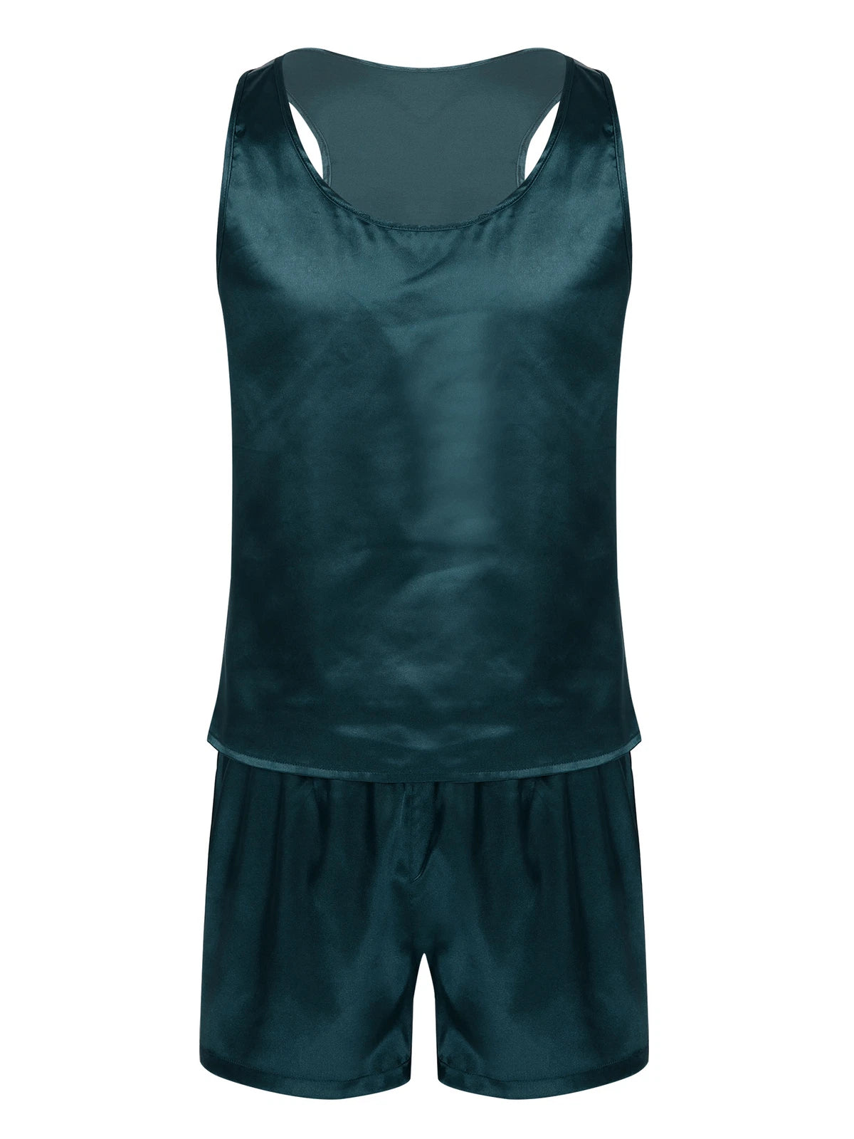 Men's Silk Satin Pajamas Set Vest Top and Boxer Shorts Sleepwear Home Loungewear