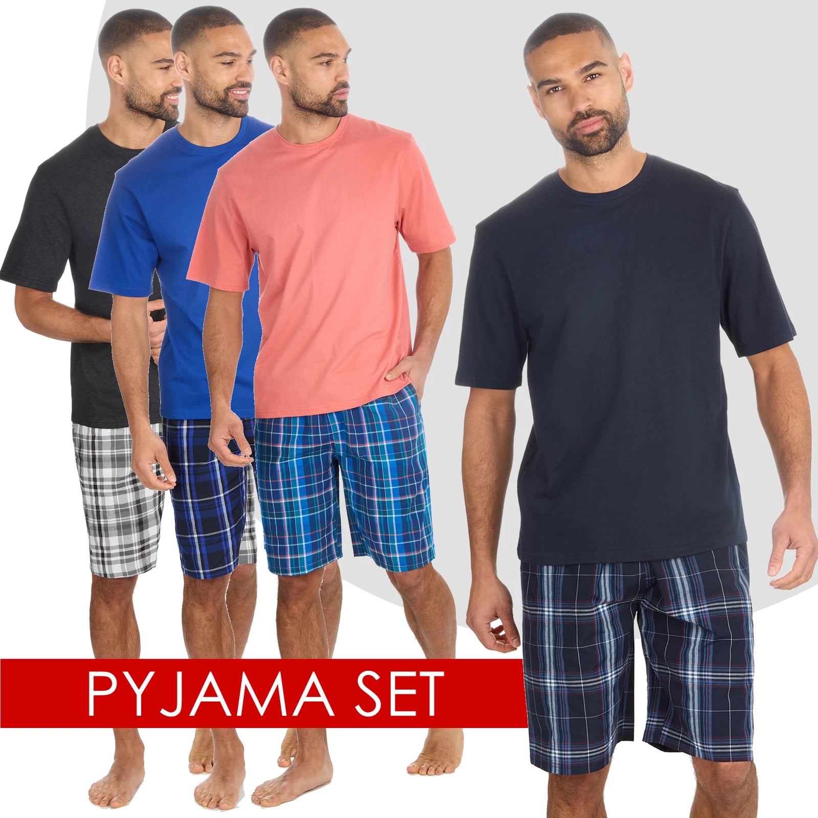 Mens 2-Piece Pyjama Set Short Sleeve T-Shirt Bottoms Loungewear Set S M L XL XXL