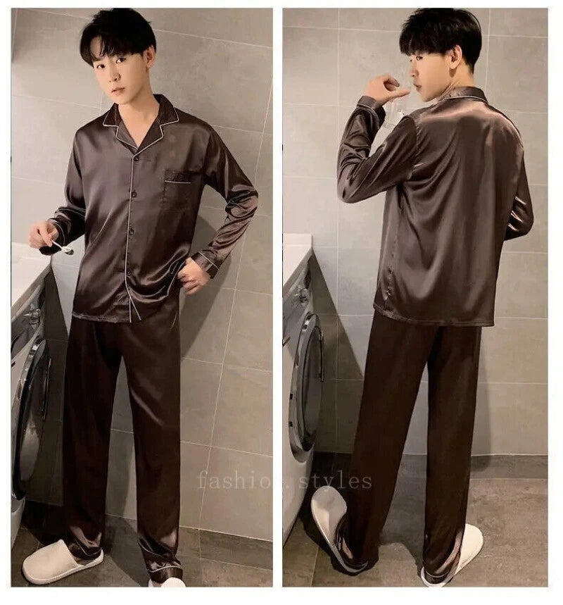 Men's Pajamas Set New in Single-breasted Long Sleeve Big Size