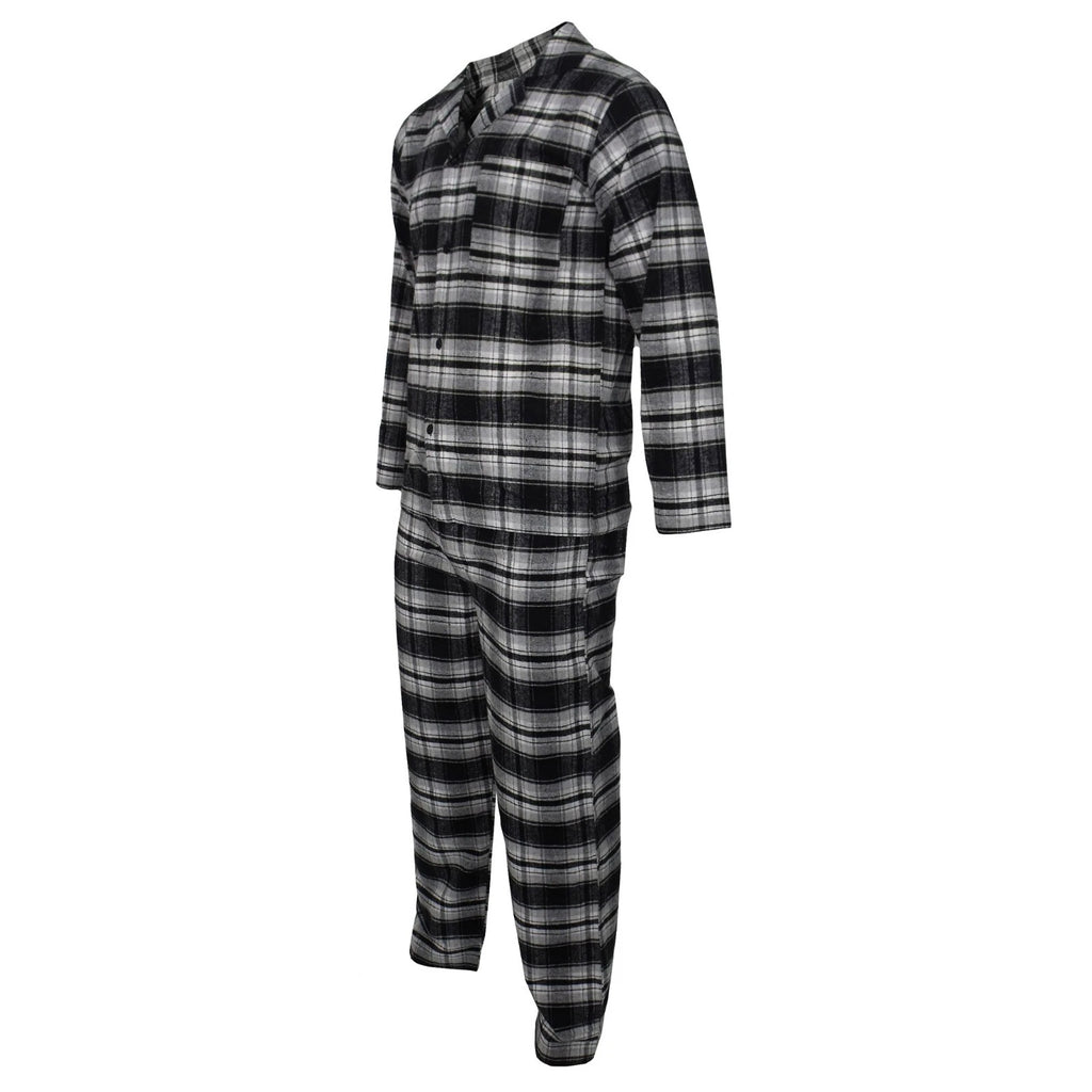 Mens Pyjamas Flannel Brushed Cotton Check Stripe Pyjama Set PJS Sizes S  2XL 3XL