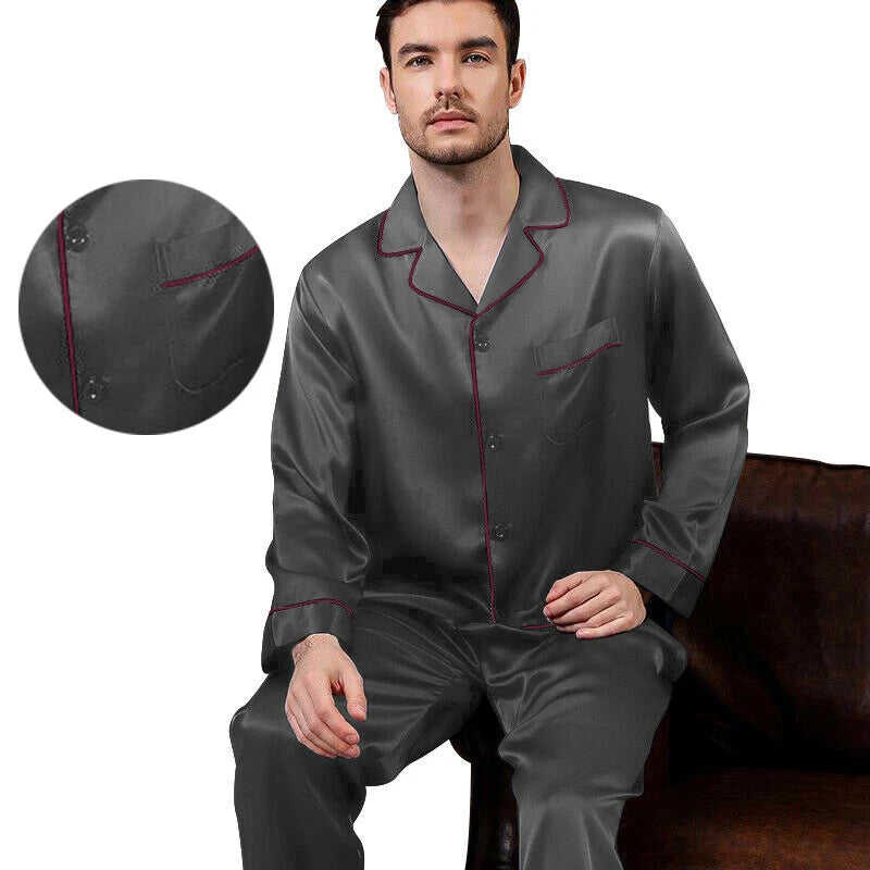 Mens Silk Satin  Pajamas -PJ Set  Top and Bottom ''5 DAY DELIVERY - USA Seller''