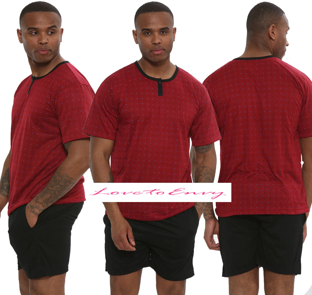 Mens Shorts PYJAMA Set Short Sleeve Crew Neck Mens PJ Lounge Wear Nightwear Set