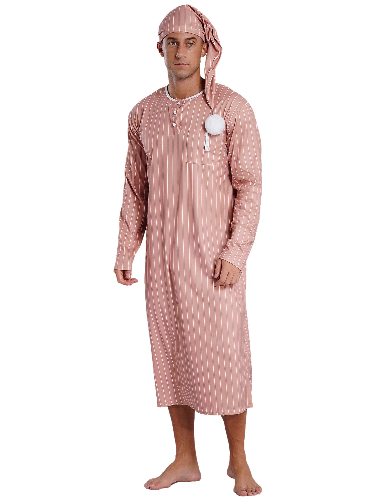 Mens Nightwear Halloween Nightgowns Plaid Pajamas Pompom Loungewear Nightshirt