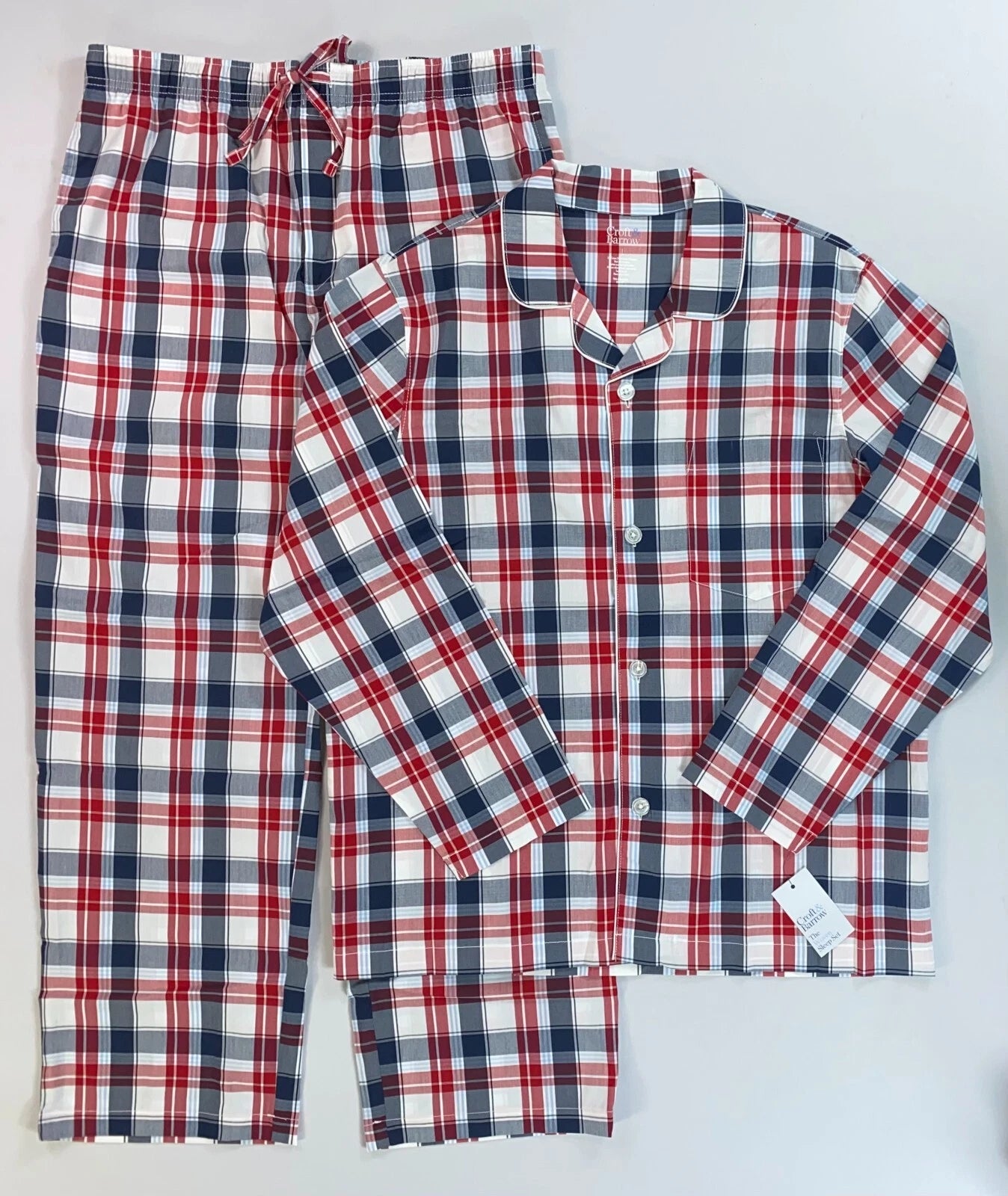 NEW Men's Croft & Barrow Woven Pajama Long Sleeve Shirt Pants 2 Piece Sleep Set